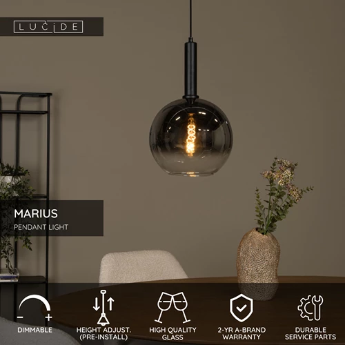Lucide MARIUS - Pendant light - Ø 30 cm - 1xE27 - Black - USP